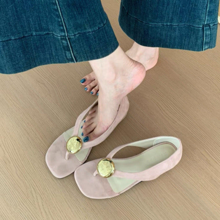 Damen Sandalen mit modischem Gold-Detail und ergonomischer Sohle EB