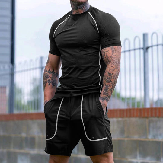 Herren nan eng anliegendes Freizeitset aus elastischem Jersey mit Kurzarmshirt und Kordelzugshorts EB