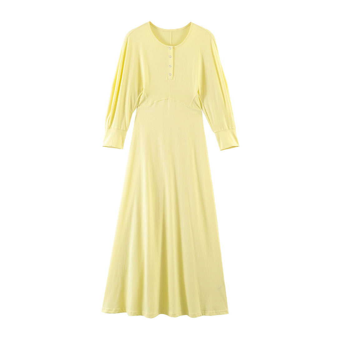 Damen Baumwolle Maxikleid mit langen Ärmeln EB