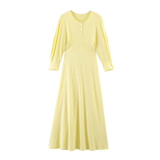 Damen Baumwolle Maxikleid mit langen Ärmeln EB
