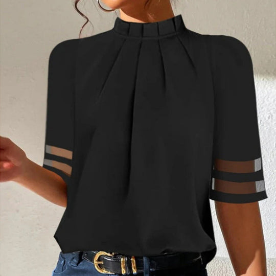 Damen elegante Bluse mit transparenten Ärmeln EB