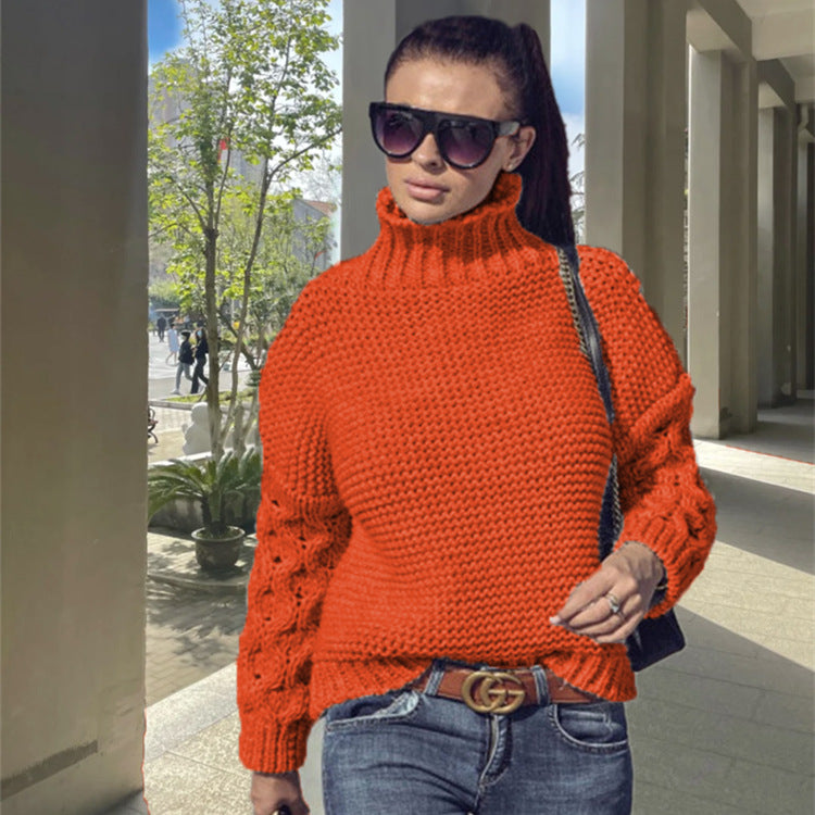 Damen Modischer Rollkragenpullover mit Strickmuster EB