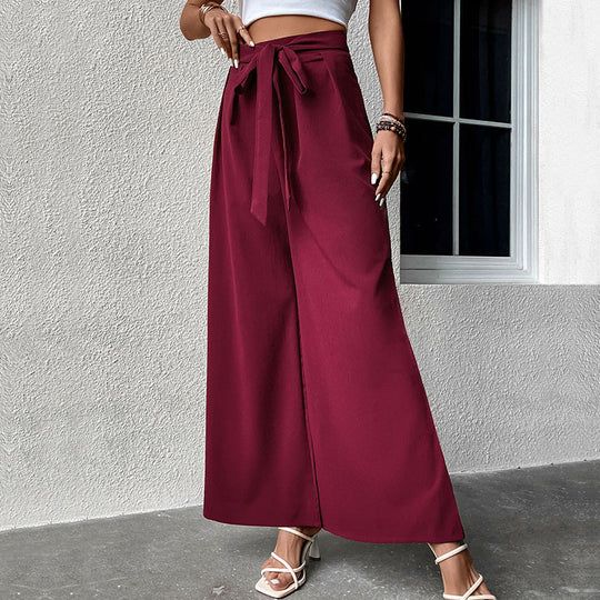 Damen Weite High-Waist-Hose mit Schleifenbund und Faltenwurf EB