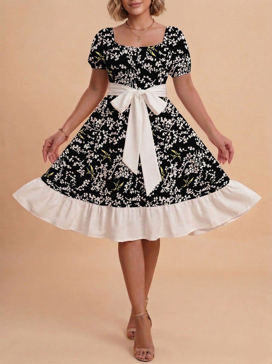 Damen Midikleid mit verspieltem Druck und tailliertem Schnitt EB