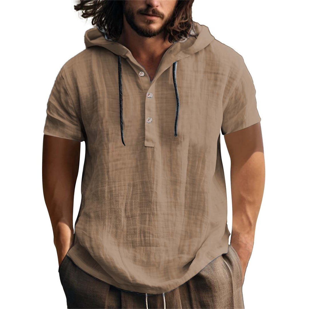 Herren lässiges Kurzarm-Hoodie mit Knopfleiste EB