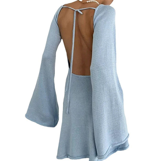 Damen elegantes Strickkleid mit weitem Ärmel und figurbetonter Silhouette EB