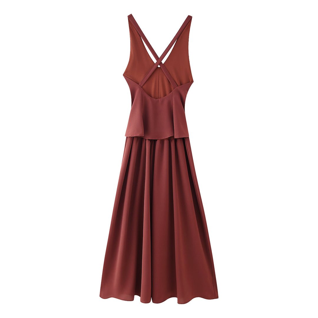 Damen Maxikleid mit elegantem V-Ausschnitt und Plissee-Unterteil EB