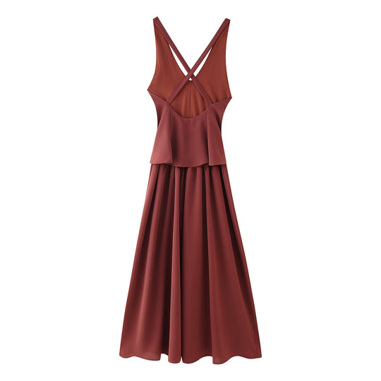 Damen Maxikleid mit elegantem V-Ausschnitt und Plissee-Unterteil EB