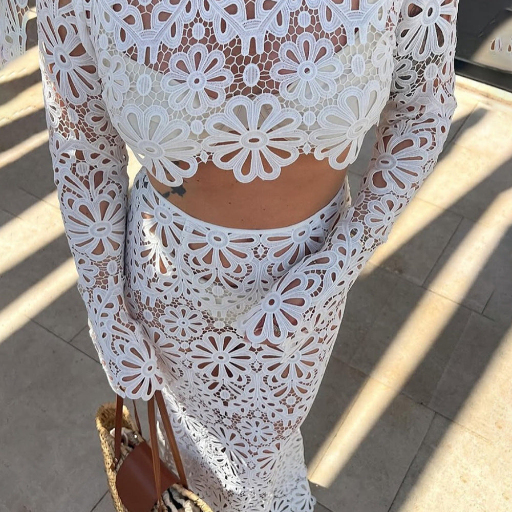 Damen Häkel-Strandset mit floralem Muster EB