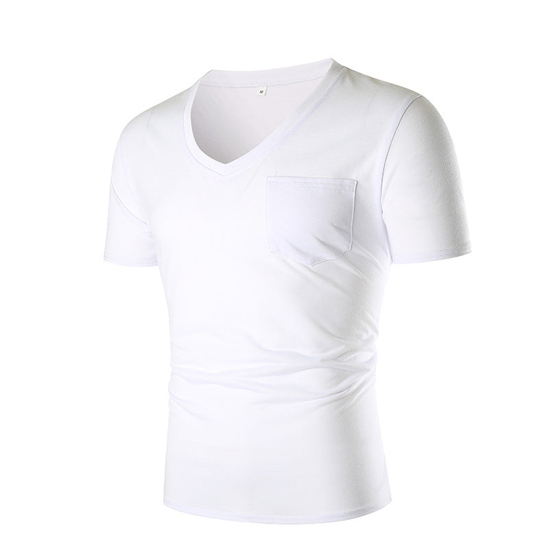 Herren V-Ausschnitt T-Shirt mit Brusttasche und figurbetonter Passform EB