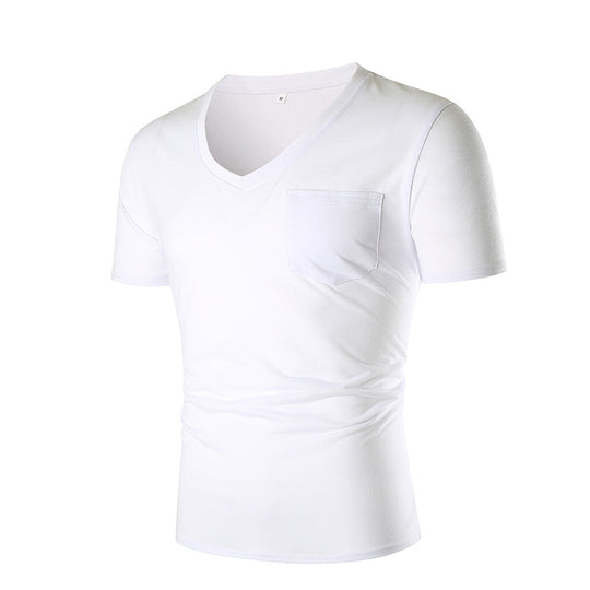 Herren V-Ausschnitt T-Shirt mit Brusttasche und figurbetonter Passform EB