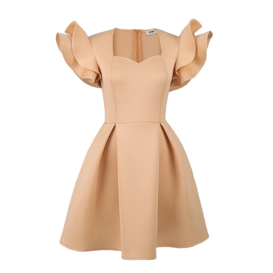 Damen A-Linien Kleid mit voluminösen Rüschenärmeln EB