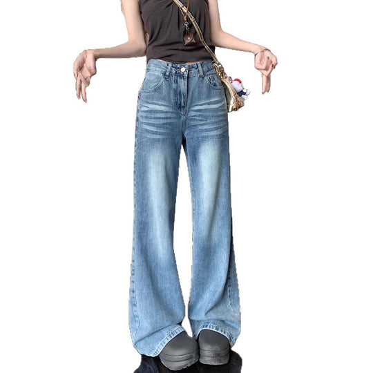 Damen Weitgeschnittene Denim-Hose mit modischem Vintage-Design EB