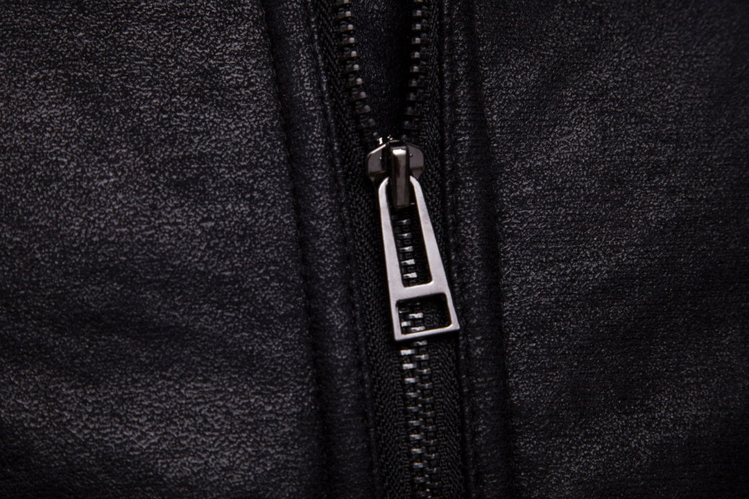 Herren Bikerjacke aus hochwertigem Kunstleder mit weichem Fleecekragen EB
