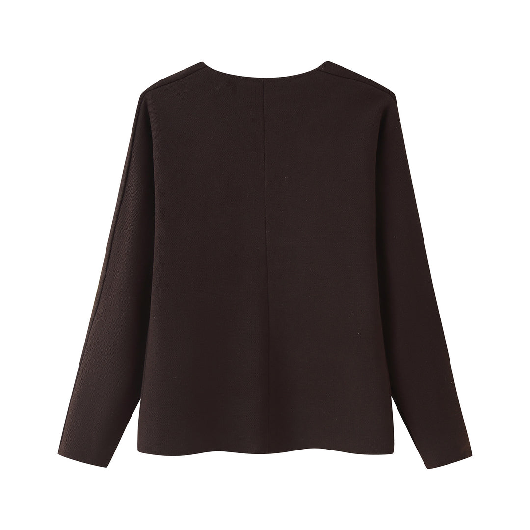 Damen Strick-Overlay-Oberteil mit V-Ausschnitt und eleganter Knopfdetailierung EB
