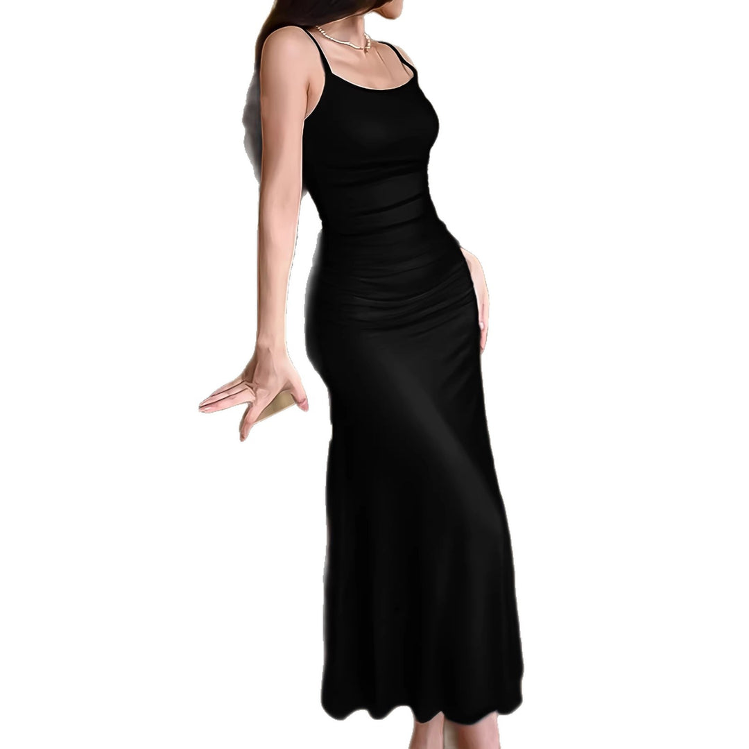 Damen langes Wickelkleid mit eleganter Silhouette und spaghettiträgen EB