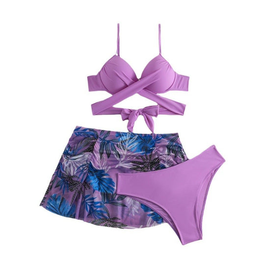 Damen Triangel-Bikini-Set mit hochwertigem Wickel-Oberteil und passendem Rock EB
