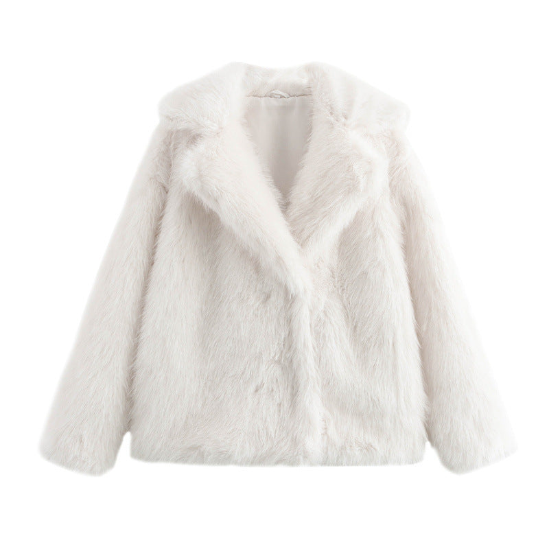 Damen Kuschelige Kunstpelzjacke mit elegantem Revers EB