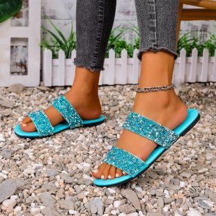 Damen komfortable Glitzer-Sandalen mit breiten Riemen EB