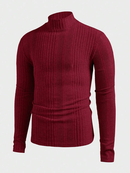 Herren Strickpullover mit hohem Kragen und Rippstruktur EB