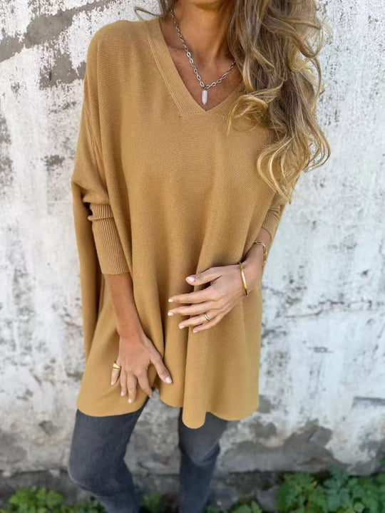 Damen Oversized V-Ausschnitt Pullover im luftigen Design EB