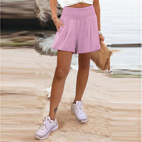 Damen elegante Shorts mit hohem Bund und Knopfdetail EB
