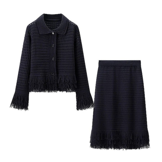 Damen Midirock mit fransiertem Saum und strukturiertem Design EB