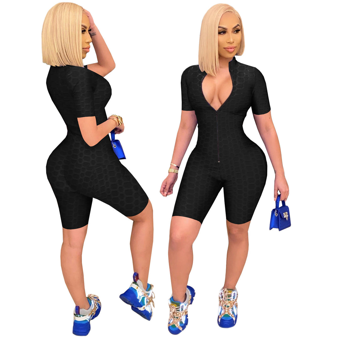 Damen Sportlicher Jumpsuit mit Reißverschluss und figurbetontem Schnitt EB
