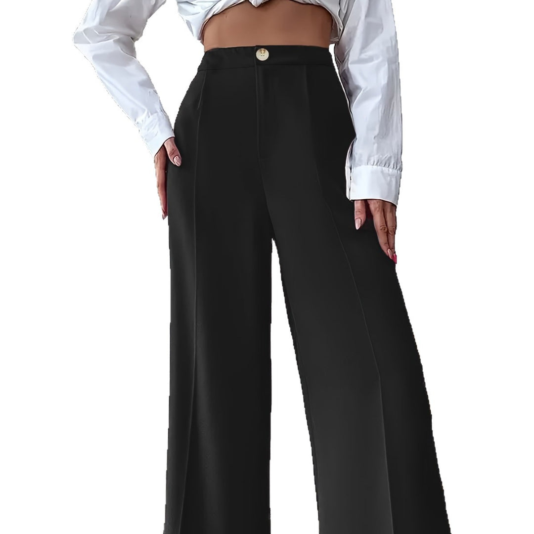 Damen Weit geschnittene elegante Stoffhose mit hoch sitzendem Bund EB