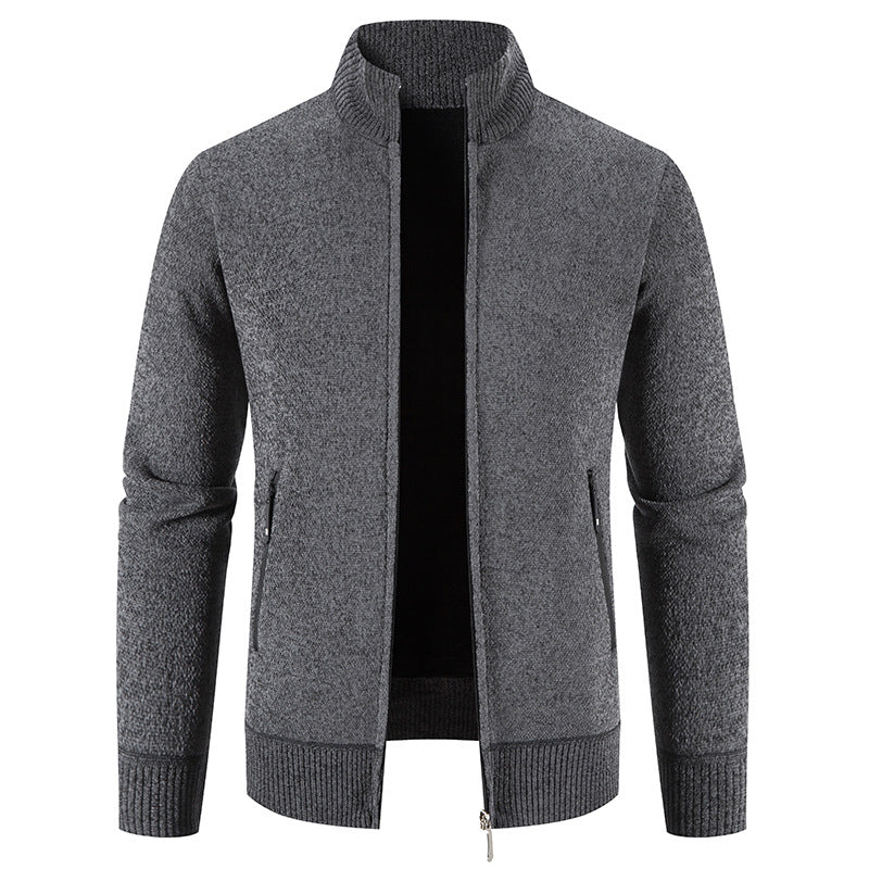 Herren elegante Strickjacke mit hohem Kragen und praktischen Reißverschlusstaschen EB