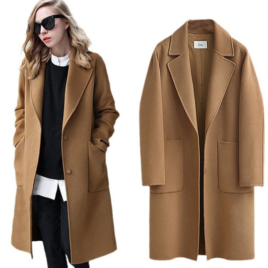 Damen nan Oversize Wollmantel mit Reverskragen und aufgesetzten Taschen EB