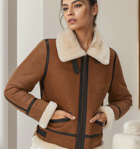 Damen trendige Faux-Fur-Jacke mit lässigem Schnitt und praktischen Taschen EB