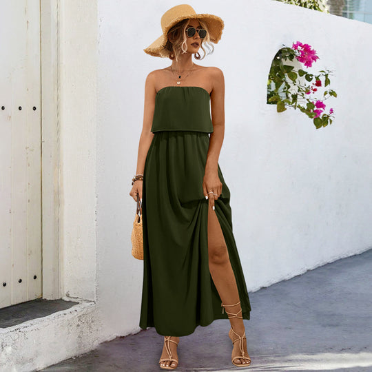 Damen Maxikleid mit trägerlosem Design und seitlichem Schlitz EB