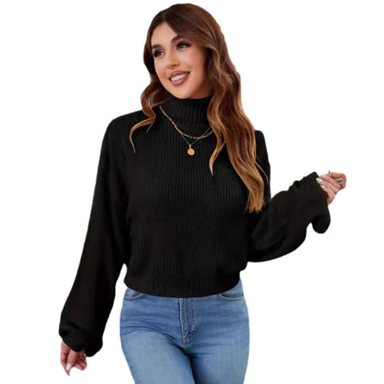 Damen Strickpullover mit hohem Kragen und lässigem Schnitt EB