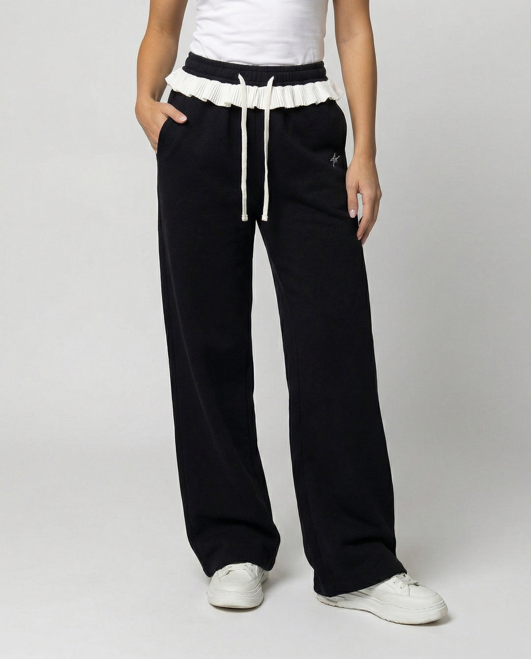 Stilvolle Damen Herbsthose mit hoher Taille und weitem geradem Bein