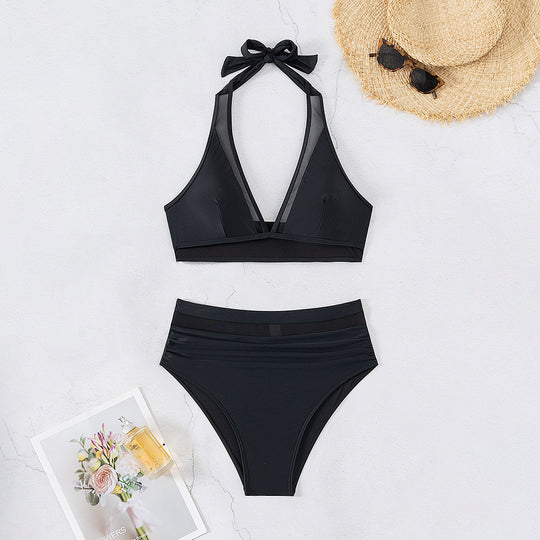 Damen Sportlicher Bikini mit transparenten Einsätzen EB
