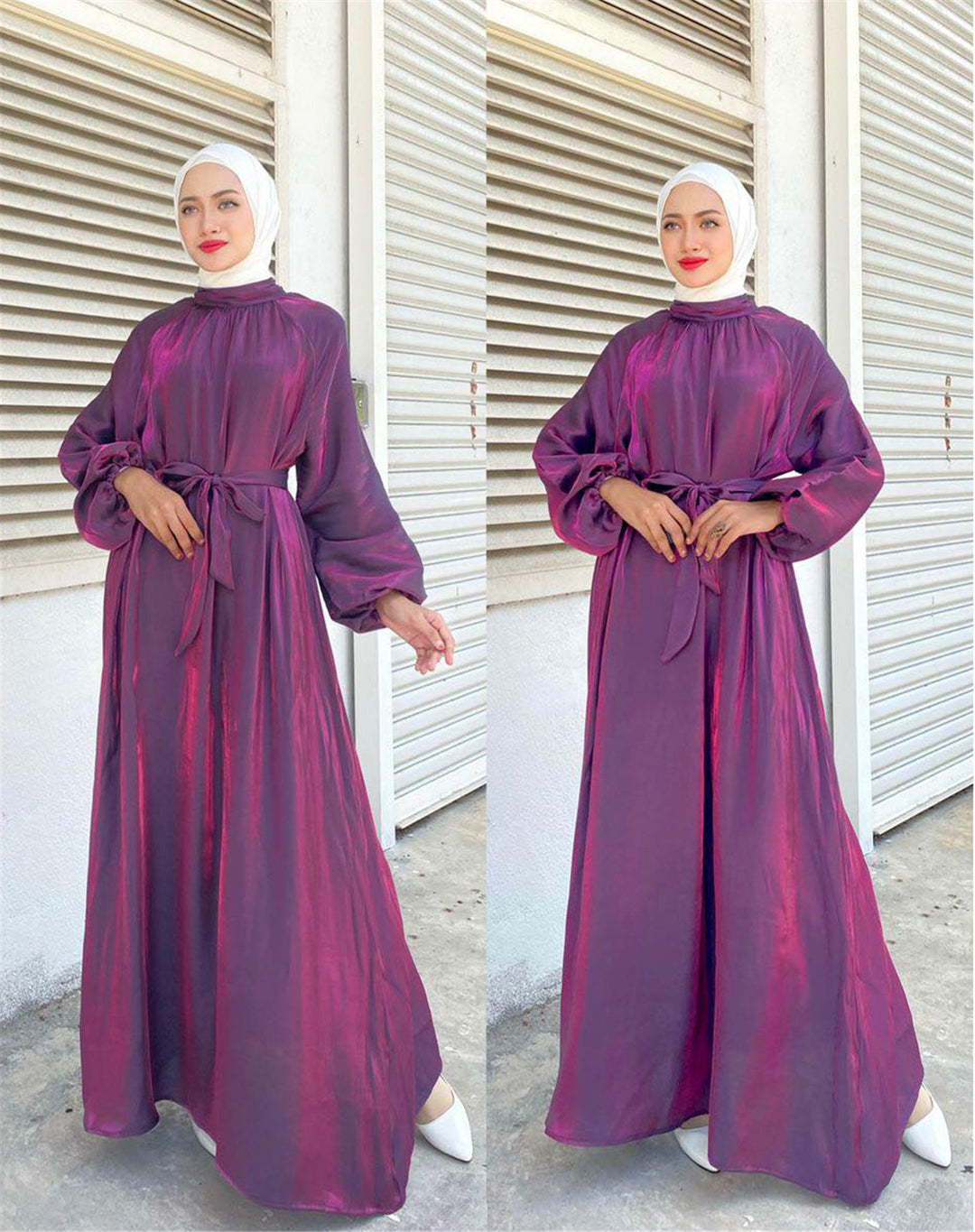 Damen Elegantes Langarmkleid mit Taillengürtel EB