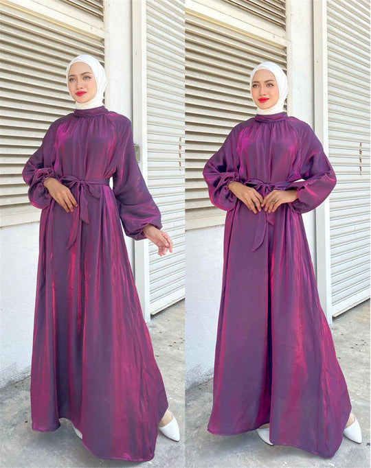 Damen Elegantes Langarmkleid mit Taillengürtel EB