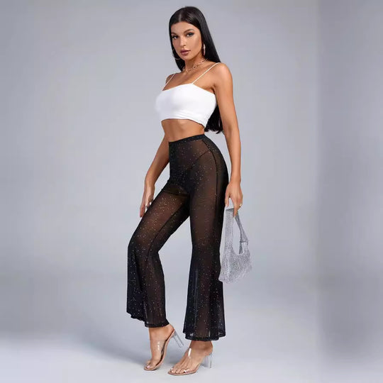 Damen Transparentes Flared-Hosenträger-Set mit Glitzer-Akzenten EB