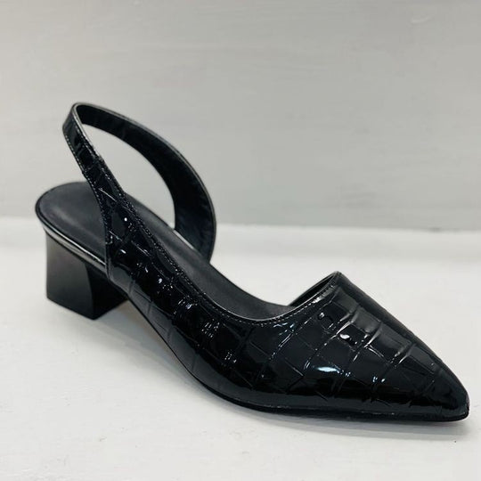 Damen Slingback-Pumps mit spitzer Kappe, Krokoprägung und mittlerem Blockabsatz EB