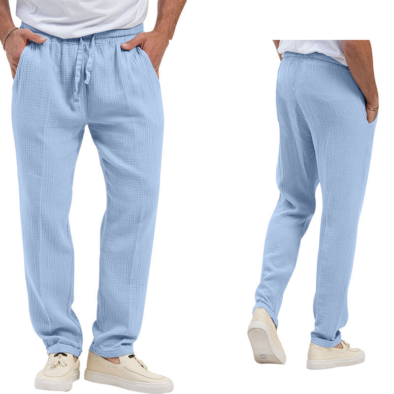 Herren nan lässige Leinen-Relaxhose mit elastischem Tunnelzugbund und praktischen Seitentaschen EB