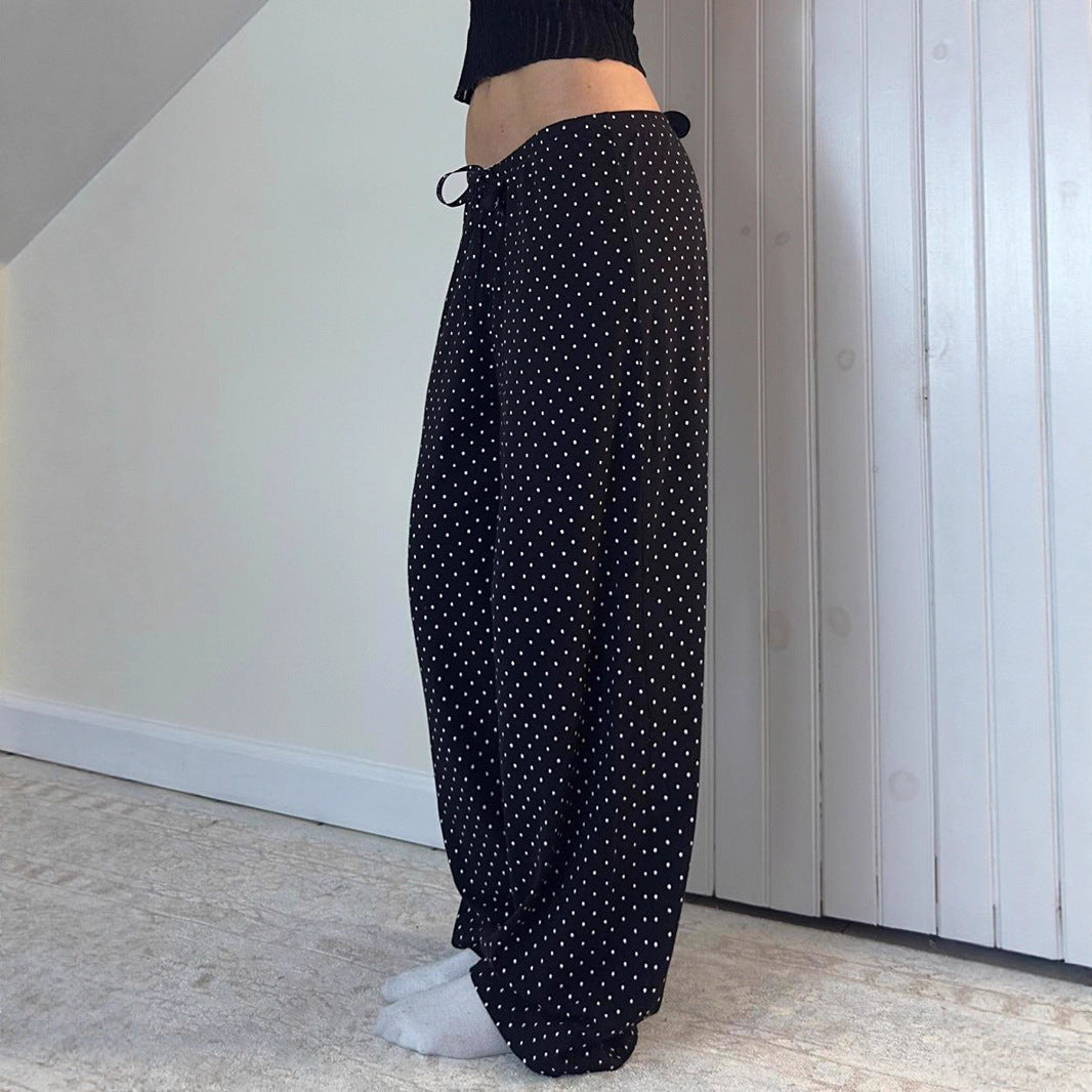Damen Weite Hosen mit elastischem Bund und stilvollem Punktmuster EB