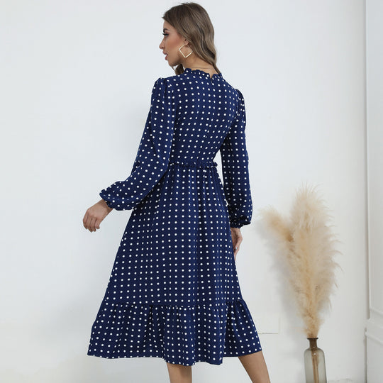 Damen Midi-Kleid mit elegantem Puffärmel und verspieltem Rüschensaum EB