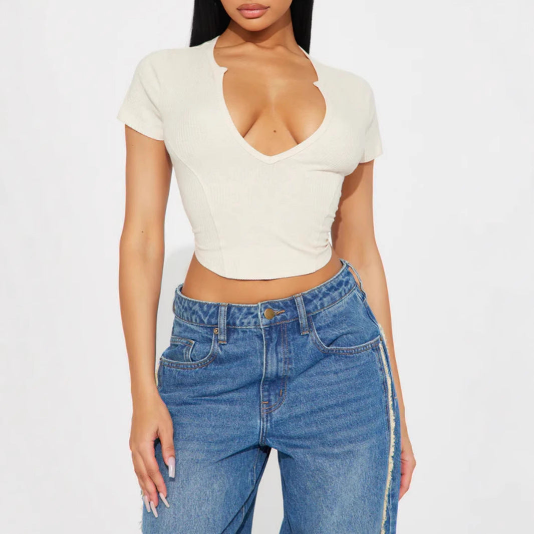 Damen Cropped Shirt mit v-förmigem Ausschnitt EB