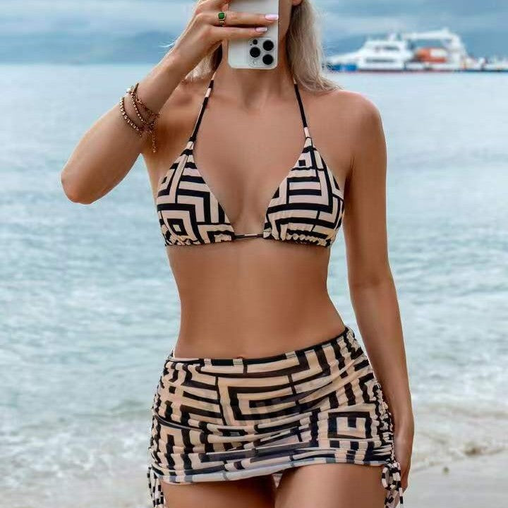 Damen Bikini-Set mit herausnehmbarem Bustier-Oberteil und verstellbarem Wickelrock EB
