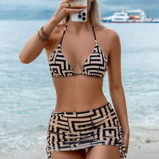 Damen Bikini-Set mit herausnehmbarem Bustier-Oberteil und verstellbarem Wickelrock EB