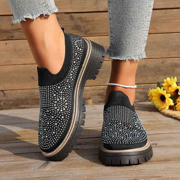 Damen Slip-On Sneakers mit funkelndem Strass und rutschfester Sohle EB