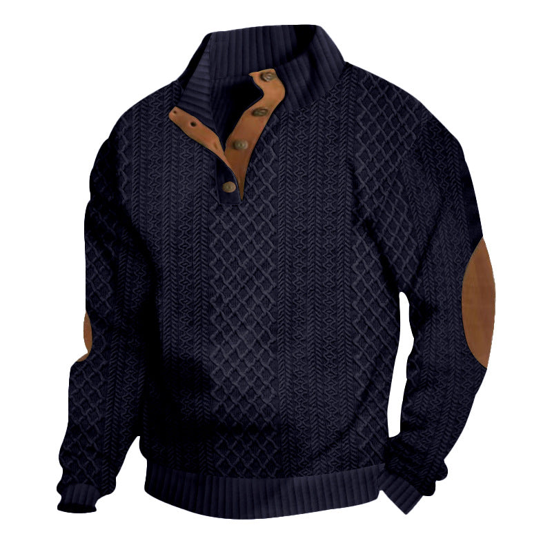 Herren nan grober Zopfstrick Troyer mit Knopfleiste und Veloursleder-Ellenbogenpatches EB