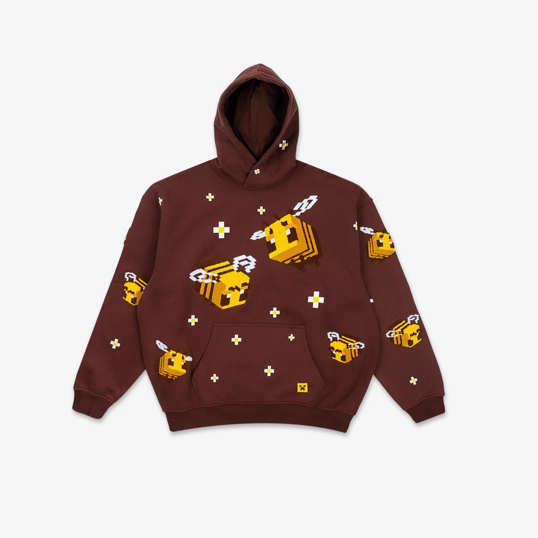 Unisex nan Kapuzenpullover mit eingestricktem Pixel-Bienenmotiv und aufgesetzter Kängurutasche EB