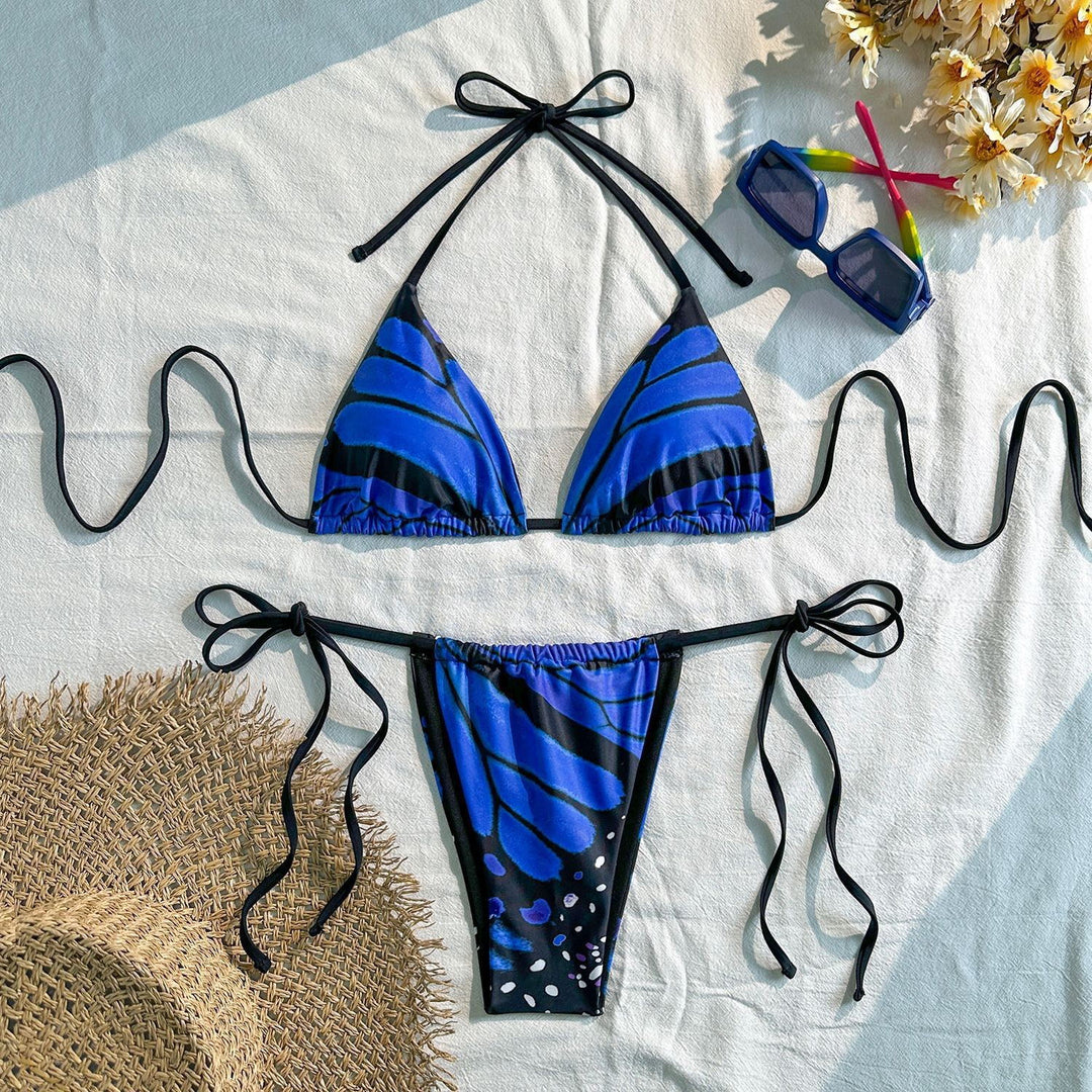 Damen Triangel-Bikini mit lebhaftem Schmetterlingsdesign EB